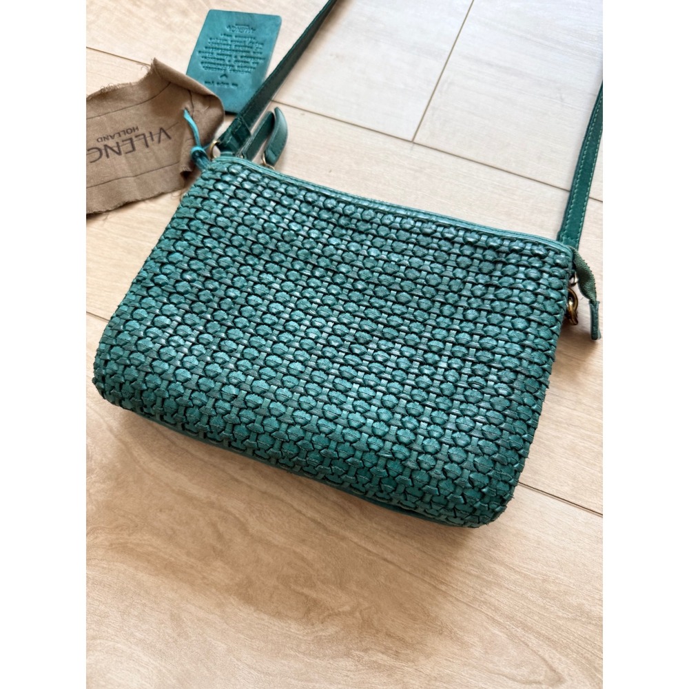 Vilenca Holland Woven Leather Crossbody Bag Mint Green Handcrafted TK 513